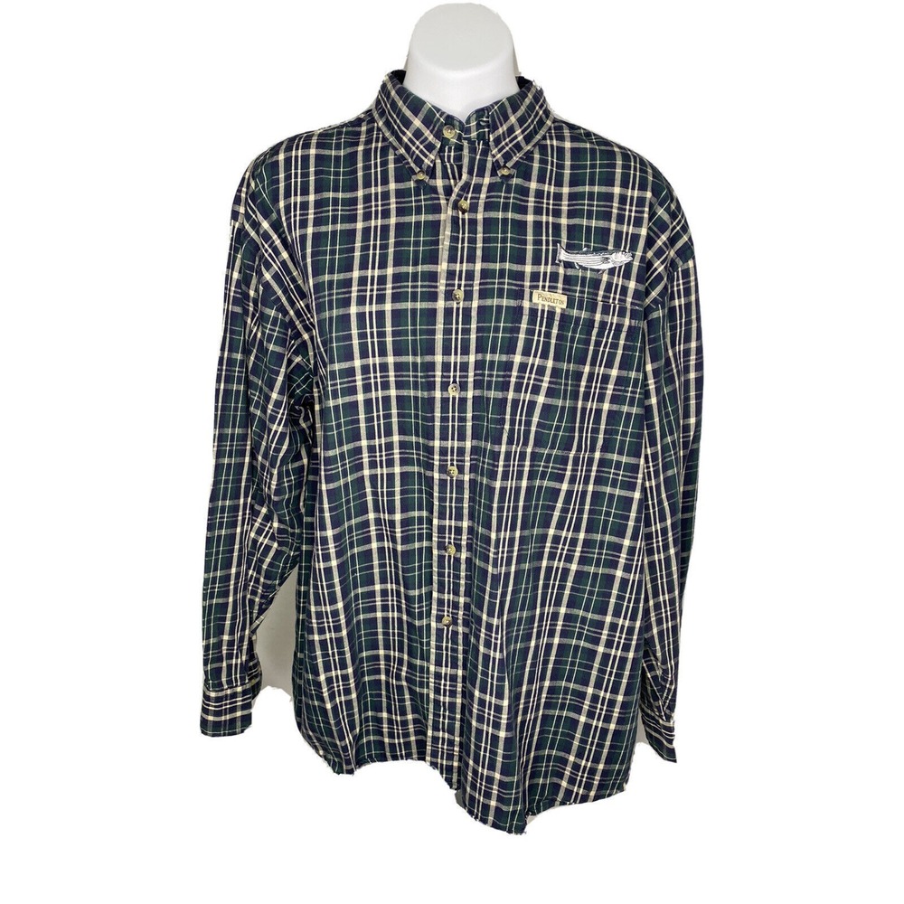 Pendleton Men's XL Plaid Cotton Shirt‎ Embroidered Rockfish